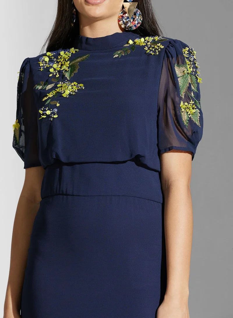 Hope & Ivy Embellished High Neck Tie Detail Dress