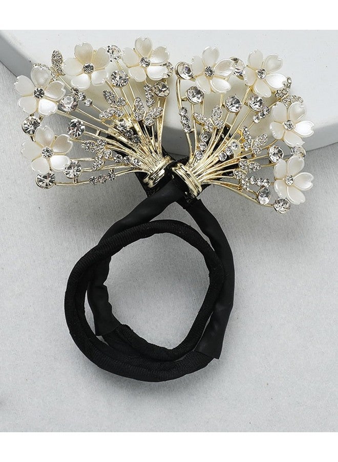 SIMXEN Rhinestone Pearl Hair Bun Maker, Elegant Lazy Hair Curler, Crystal Hair Bun Maker, French Hairstyle Twist Bun Maker, Elegant Hair Accessories For Women Girls (WHITE) - Image 3