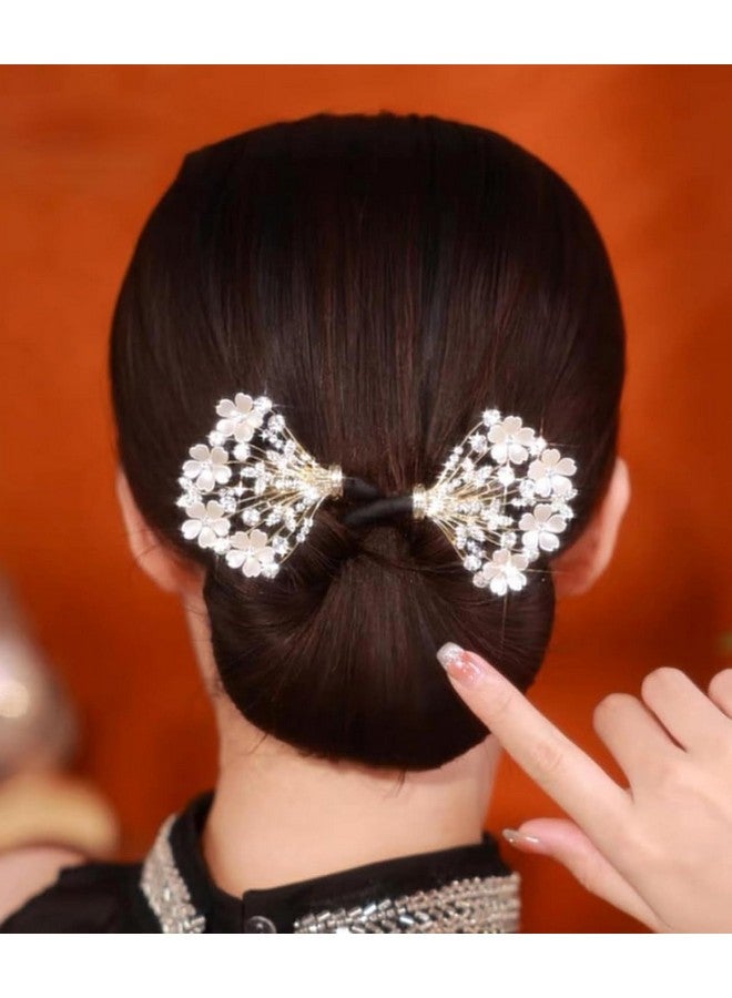 SIMXEN Rhinestone Pearl Hair Bun Maker, Elegant Lazy Hair Curler, Crystal Hair Bun Maker, French Hairstyle Twist Bun Maker, Elegant Hair Accessories For Women Girls (WHITE) - Image 4