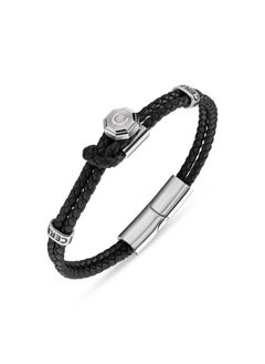 CERRUTI 1881 Constanzo Bracelet Dual Black Leather with CRR Signature Loop Contemporary and Refined Design  - Image 2