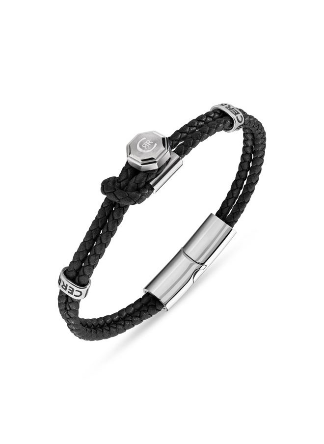 CERRUTI 1881 - Constanzo Bracelet Dual Black Leather with CRR Signature Loop Contemporary and Refined Design - Image 1