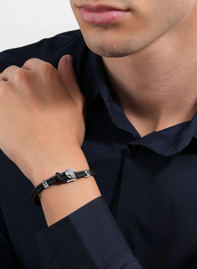 شيروتي 1881 Constanzo Bracelet Dual Black Leather with CRR Signature Loop Contemporary and Refined Design