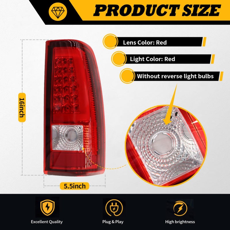 Jecoupoon Tail Lights Compatible with 2003 2004 2005 2006 Silverado 1500 2500 3500 Red Tube Rear Light Tail Lamps Driver & Passenger GM2800174 GM2801174 - Image 2