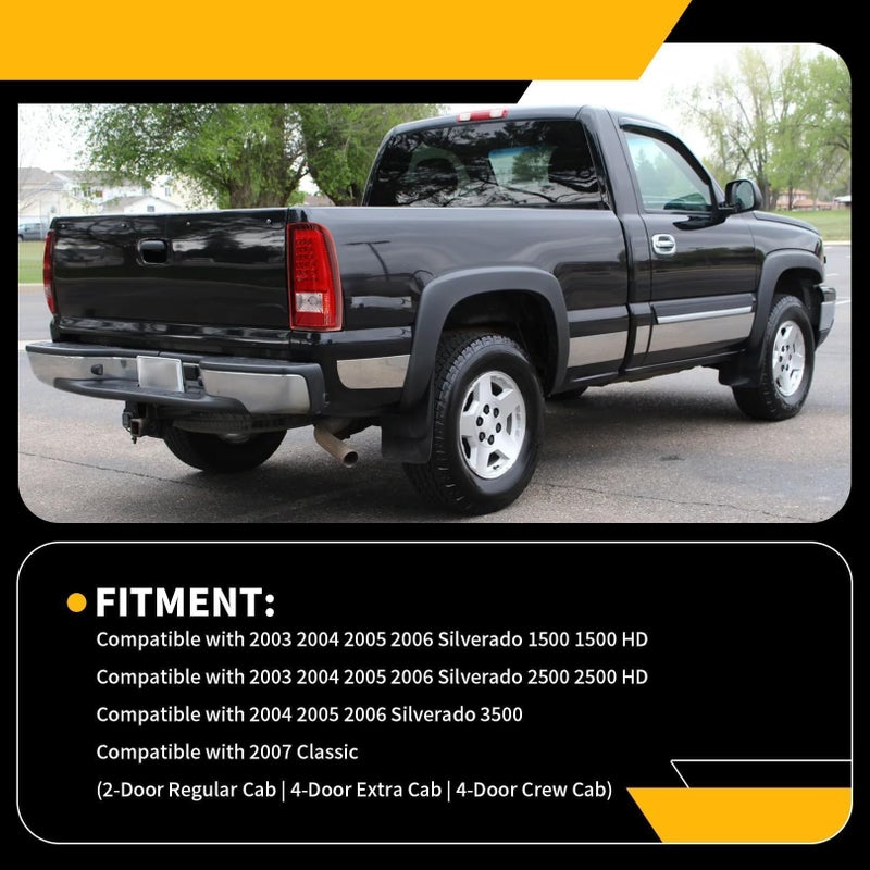 Jecoupoon Tail Lights Compatible with 2003 2004 2005 2006 Silverado 1500 2500 3500 Red Tube Rear Light Tail Lamps Driver & Passenger GM2800174 GM2801174 - Image 3