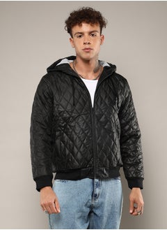 Campus Sutra Men's Black Quilted Puffer Jacket With Zip-Closure  - Image 2