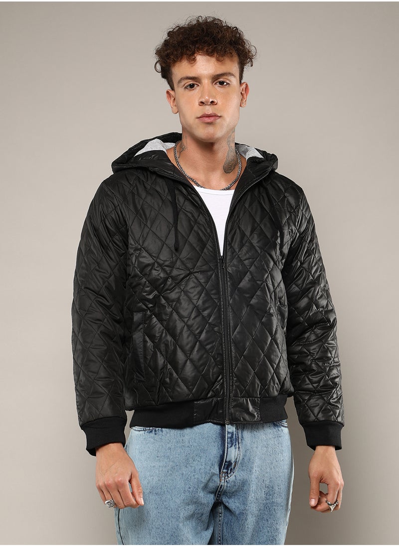 كامبوس سوترا Men's Black Quilted Puffer Jacket With Zip-Closure  - Image 2