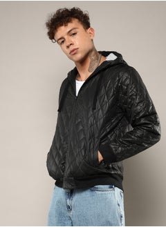 Campus Sutra Men's Black Quilted Puffer Jacket With Zip-Closure  - Image 3