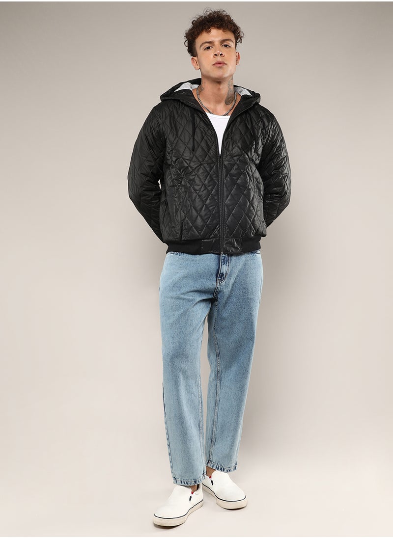 كامبوس سوترا - Men's Black Quilted Puffer Jacket With Zip-Closure - Image 1
