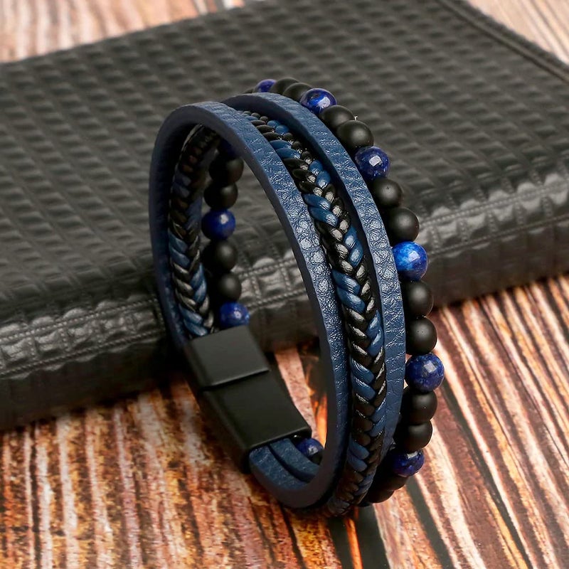 Vientiq Black Braided Leather Bracelet For Men - Image 3