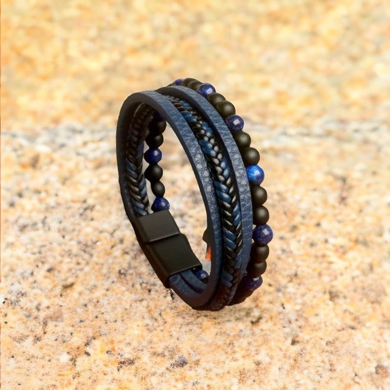 Vientiq Black Braided Leather Bracelet For Men - Image 5