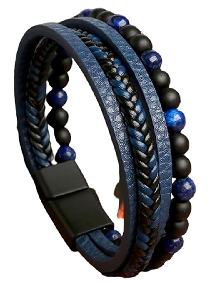 Vientiq Black Braided Leather Bracelet For Men - Image 1