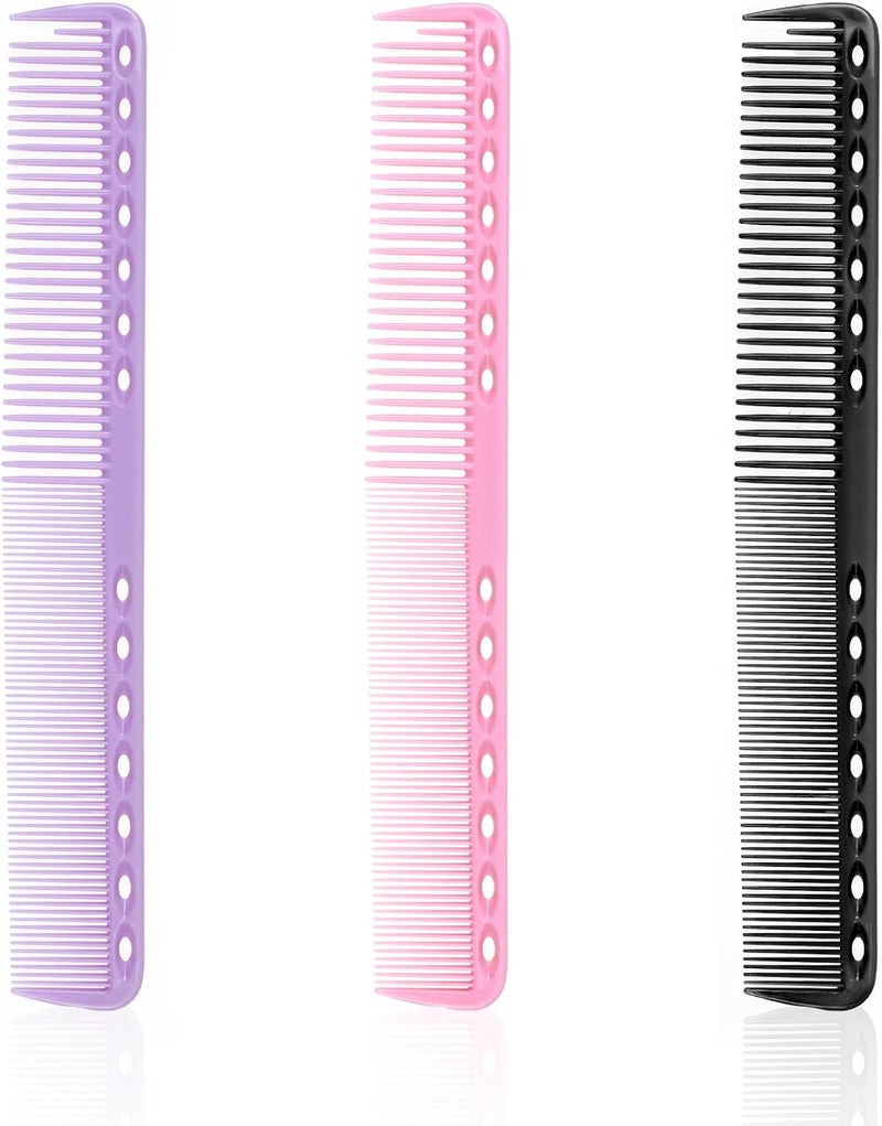 3pcs Carbon Fiber Cutting Comb Professional Heat Resistant Haircutting Comb Medium and Fine Tooth for Man and Woman Clipper Cuts Salon and Home