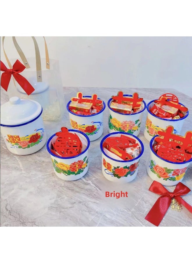 Enamel Cup Nostalgic Classic Large Iron Cup With Lid Old-fashioned Double Happiness Tea Tank Old Cadre Large Capacity Water Tea Wholesale-Color:White Flower Red Lid-Capacity:16cm3000ml (random Pattern)
