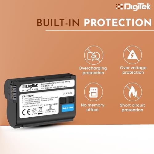 Digitek Platinum (EN-EL15) 2100mAh Rechargeable Li-ion Battery, 7.4V 15.5Wh, Replacement Battery for Nikon Z5, Z6, Z7, D7500, D7200, D7100, D7000, D800, D810, D850, Long Backup, Safe & DCharging - Image 5