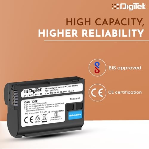 Digitek Platinum (EN-EL15) 2100mAh Rechargeable Li-ion Battery, 7.4V 15.5Wh, Replacement Battery for Nikon Z5, Z6, Z7, D7500, D7200, D7100, D7000, D800, D810, D850, Long Backup, Safe & DCharging - Image 3