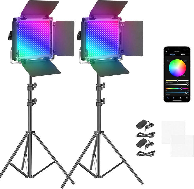 Neewer NEEWER 660 PRO RGB LED Video Light with APP Control, Barn Door, U‑Bracket, 360° Full Color, CRI 97+, 50W Panel Light for Gaming, Live Streaming, YouTube, Webex, Filming & Photography  - Image 1