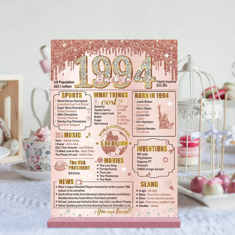 Bumqviy Happy 30th Birthday Decorations Back in 1994 Table Sign for Women  Pink Rose Gold 30 & Fabulous Birthday Two-Sided Wooden Poster with Stand  Thirty Year Old Birthday Gift Party Supplies - Image 3