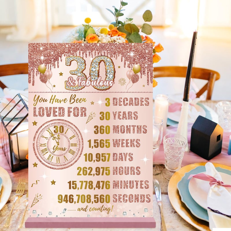 Bumqviy Happy 30th Birthday Decorations Back in 1994 Table Sign for Women  Pink Rose Gold 30 & Fabulous Birthday Two-Sided Wooden Poster with Stand  Thirty Year Old Birthday Gift Party Supplies - Image 4