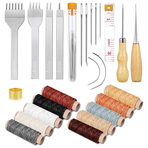 Cridoz 35 Pcs Leather Pouch Kit with Hole Punch, Sewing Tools, Waxed Thread and Large-Eye Stitching Needles for Beginner Crafting Projects - Image 1