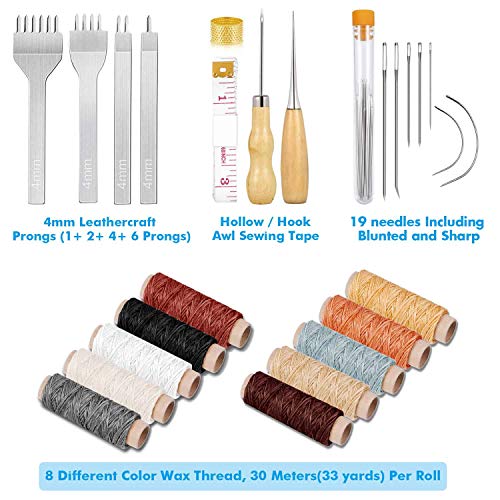 Cridoz 35 Pcs Leather Pouch Kit with Hole Punch, Sewing Tools, Waxed Thread and Large-Eye Stitching Needles for Beginner Crafting Projects - Image 2