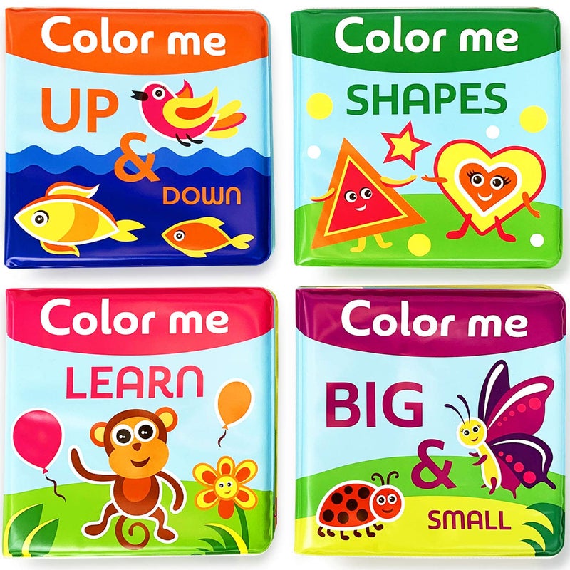 BabyBibi Color Me Bath Books Plus Crayons - Set of 4 Different Books - Includes 6 Washable Bath Crayons - Learn and Play Including Opposites and Shapes - Suitable for 2+ - Image 2
