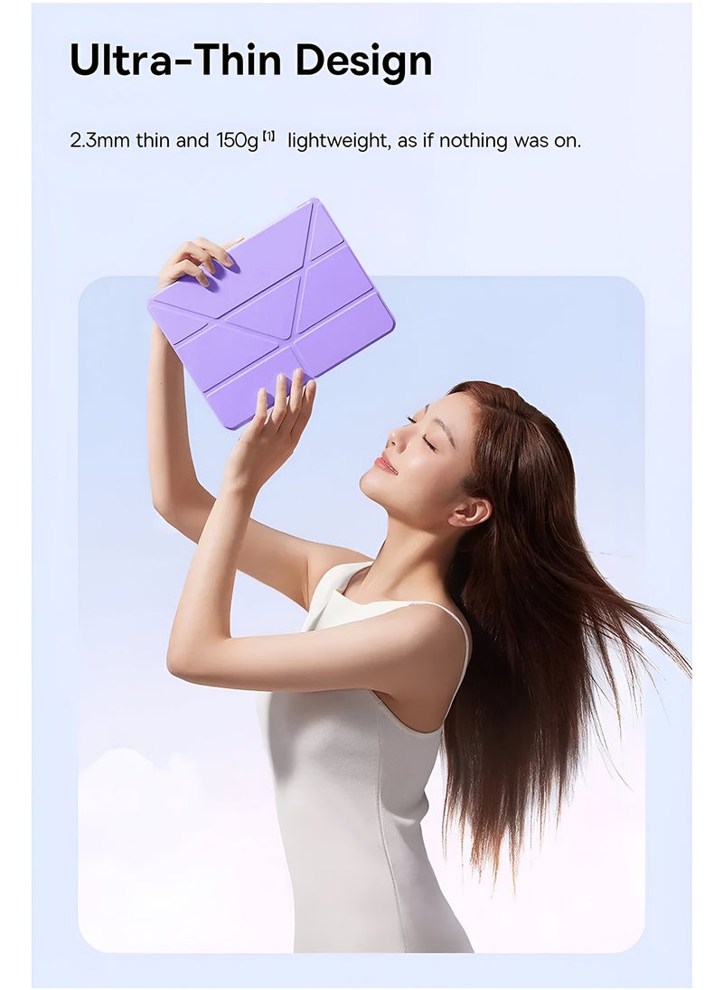 Wtech Apple iPad Air 2025 (7th Generation) M3 13 inch Symmetry 360 Smart Folio Series Auto Awake/Auto Sleep Leather Texture and Transparent Back with Pen Holder Case Cover - Lavender  - Image 4