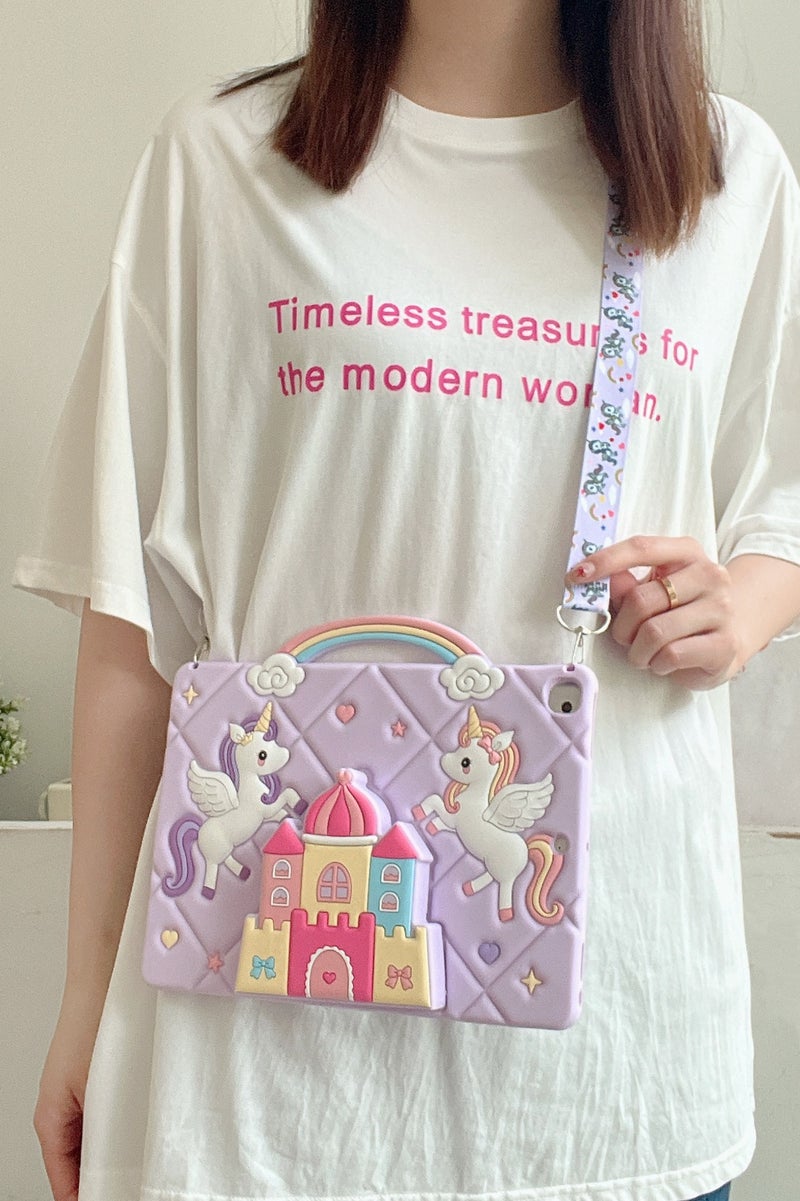 Unicorn Castle case for iPad 10th Generation Case Girls-10.9 inch Cases with Handle Stand Shoulder Cute Cartoon Girly Teens Unicorn Tablet Cover for iPad 10th Gen 2022 - Image 4