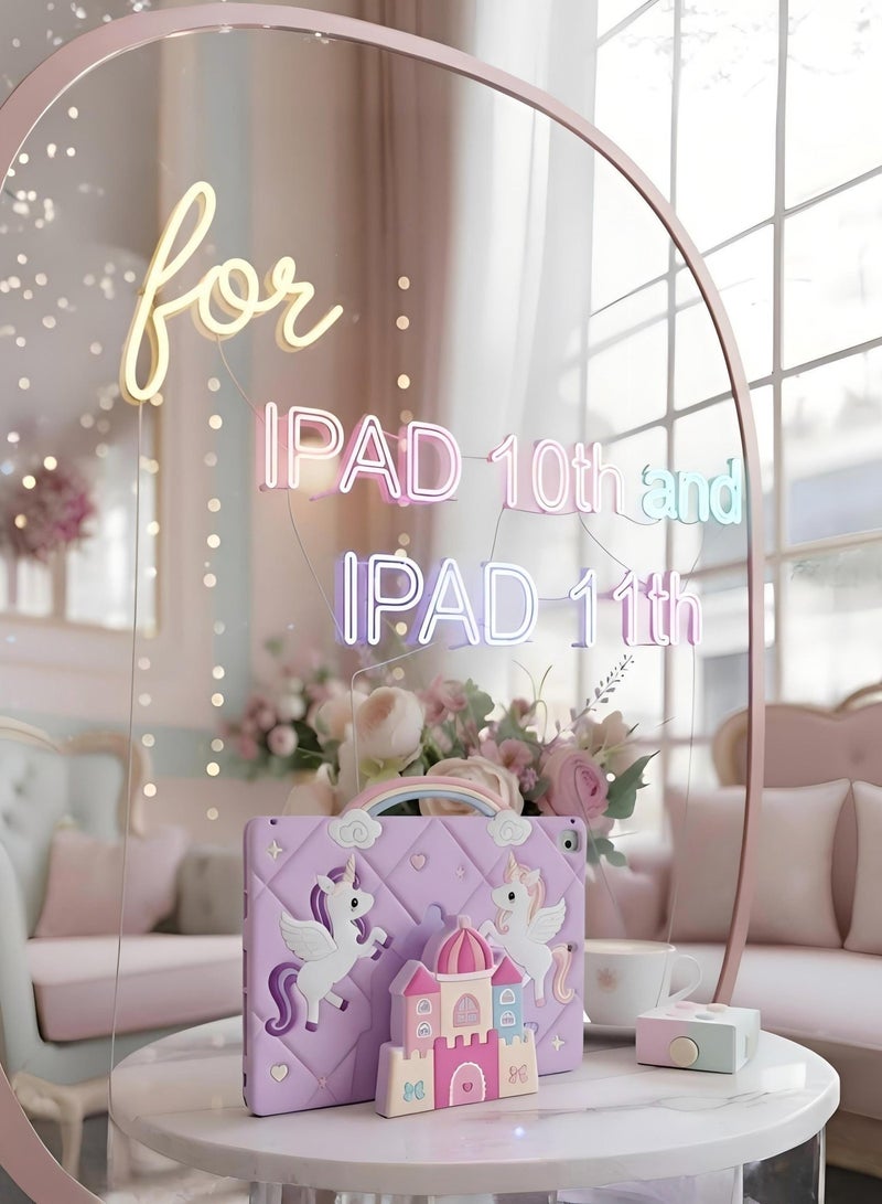 iPad الجيل الحادي عشر/iPad الجيل العاشر حافظة واقية كرتونية على شكل وحيد القرن، حافظة واقية محمولة لـ iPad، حافظة لوحية لطيفة كرتونية مقاومة للصدمات فائقة النحافة من السيليكون مع حزام كتف وحامل ثلاثي الأبعاد ومقبض، حماية من السقوط، حافظة iPad لطيفة للفتيات والأطفال حافظة لـ iPad الجيل الحادي عشر 11 بوصة 2025/iPad الجيل العاشر 10.9 بوصة 2022 لطيفة، Unicorn أرجوانية - Image 2