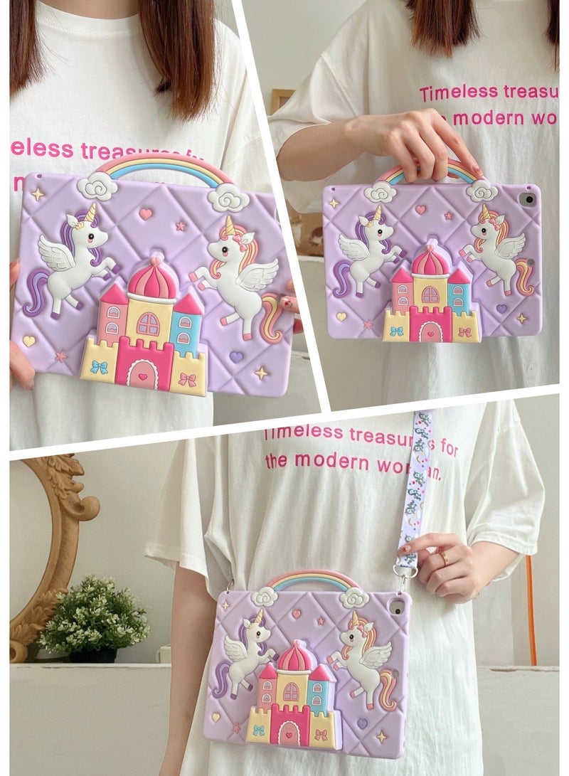 iPad الجيل الحادي عشر/iPad الجيل العاشر حافظة واقية كرتونية على شكل وحيد القرن، حافظة واقية محمولة لـ iPad، حافظة لوحية لطيفة كرتونية مقاومة للصدمات فائقة النحافة من السيليكون مع حزام كتف وحامل ثلاثي الأبعاد ومقبض، حماية من السقوط، حافظة iPad لطيفة للفتيات والأطفال حافظة لـ iPad الجيل الحادي عشر 11 بوصة 2025/iPad الجيل العاشر 10.9 بوصة 2022 لطيفة، Unicorn أرجوانية - Image 5