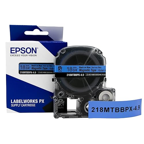 LABELWORKS Epson LABELWORKS 218MTBBPX-4.9 Genuine Magnetic Tape Cartridge - Black on Blue Magnet Label Maker Tape - 3/4" (18MM) Wide, 4.9 ft, Blue - Image 1