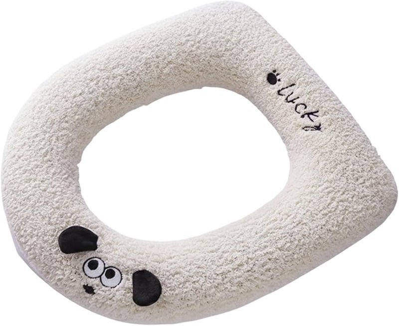 White Winter Toilet Seat Cover Plush Fabric with Handle Bathroom Accessories - Image 1