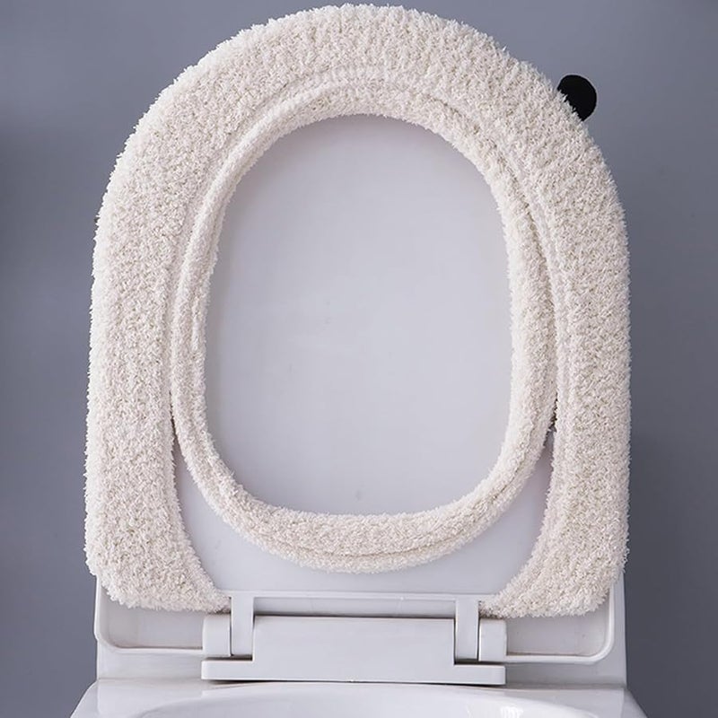 White Winter Toilet Seat Cover Plush Fabric with Handle Bathroom Accessories - Image 3