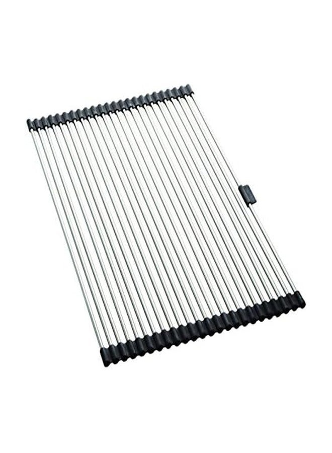 Farberware Space Saving Roll Up Over The Sink Dish Drying Mat with Rust Resistant Stainless Steel Wires with Non Slip BPA Free Food Safe Caps, Large, Silver/Black - Image 1