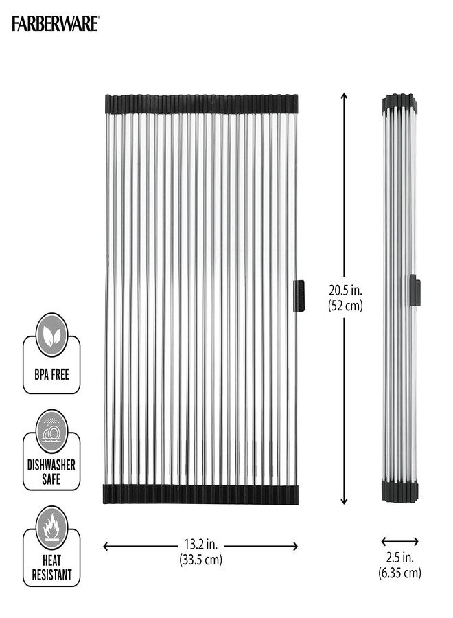 Farberware Space Saving Roll Up Over The Sink Dish Drying Mat with Rust Resistant Stainless Steel Wires with Non Slip BPA Free Food Safe Caps, Large, Silver/Black - Image 4