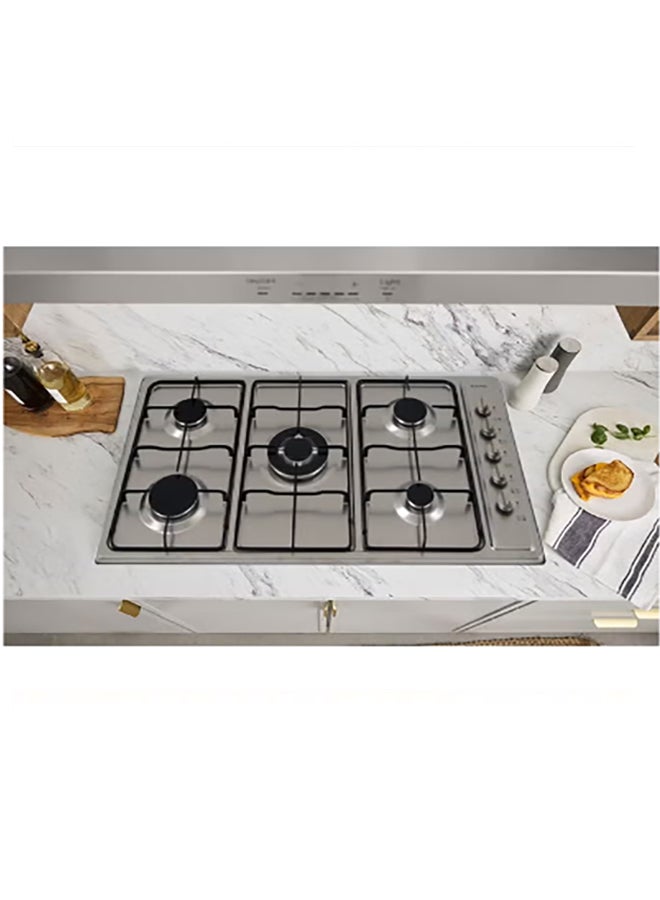 kitchen Line 5 Burners Surface Gas  Stove 90 cm ,with Side Switches, Enamel Grille - Steel | G5020 - Image 3