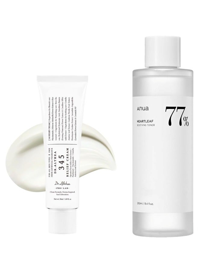 دي آر.ألثيا كريم دكتور ألثيا المهدئ والمرطب 345، 50 مل + تونر هارت ليف المهدئ 77% 250 مل - Image 1