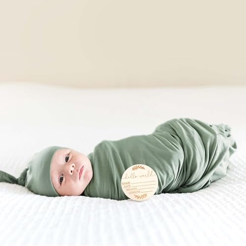 MairMore Baby Swaddle Receiving Blankets with Matching Beanie Set Newborn Nursery Swaddle Wrap for Baby Girls and Boys (Green) - Image 2