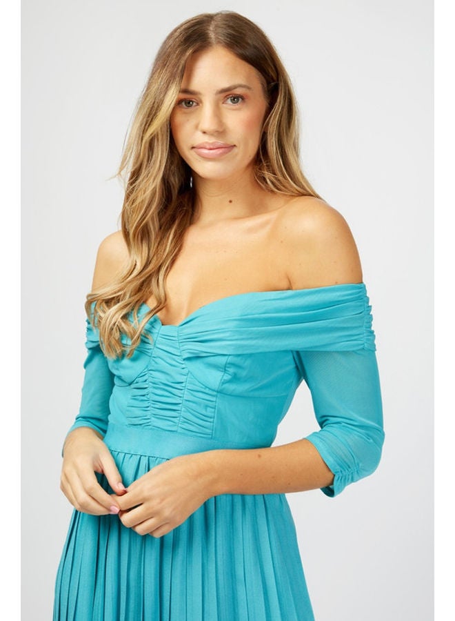 Bronte Bardot Cupped Pleated Maxi Dress