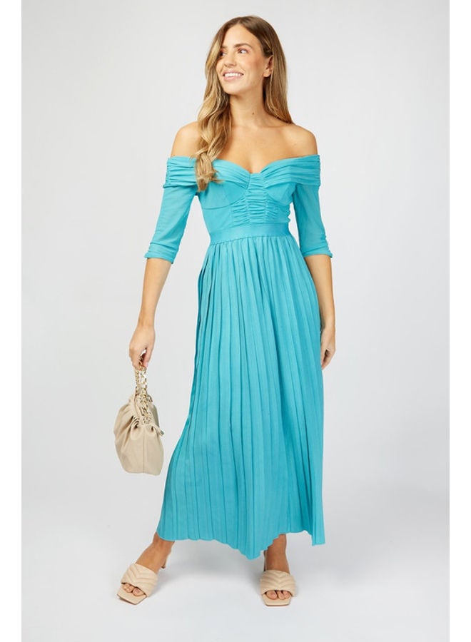 Bronte Bardot Cupped Pleated Maxi Dress