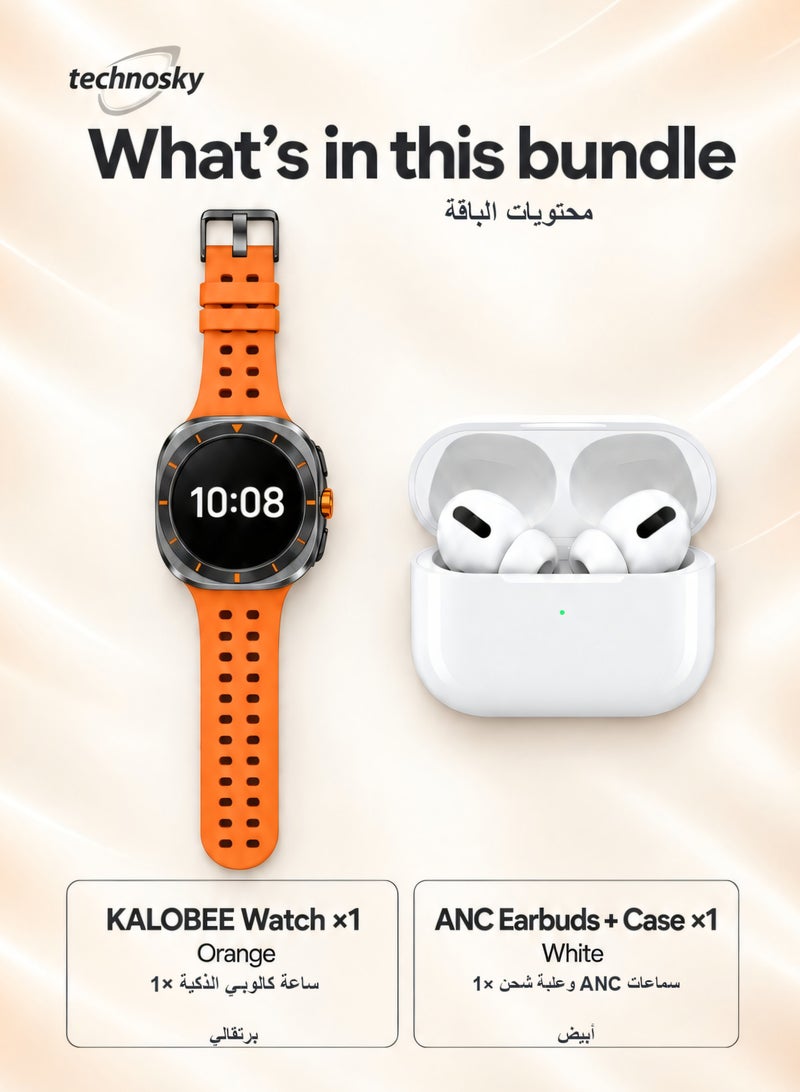 Kalobee AMOLED Smartwatch with GPS and Bluetooth Calling orange + ANC Wireless Earbuds - 2-Piece Bundle - Image 4