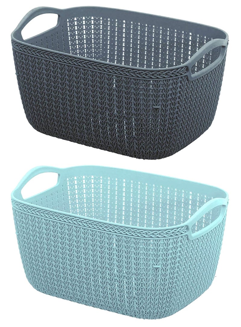 Kuber Industries Q-5 Unbreakable Plastic 2 Pieces Multipurpose Medium Size Flexible Storage Baskets/Fruit Vegetable Bathroom Stationary Home Basket with Handles (Light Blue & Grey) - Image 1