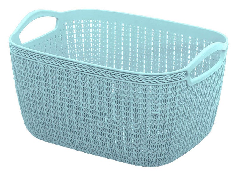 Kuber Industries Q-5 Unbreakable Plastic 2 Pieces Multipurpose Medium Size Flexible Storage Baskets/Fruit Vegetable Bathroom Stationary Home Basket with Handles (Light Blue & Grey) - Image 3