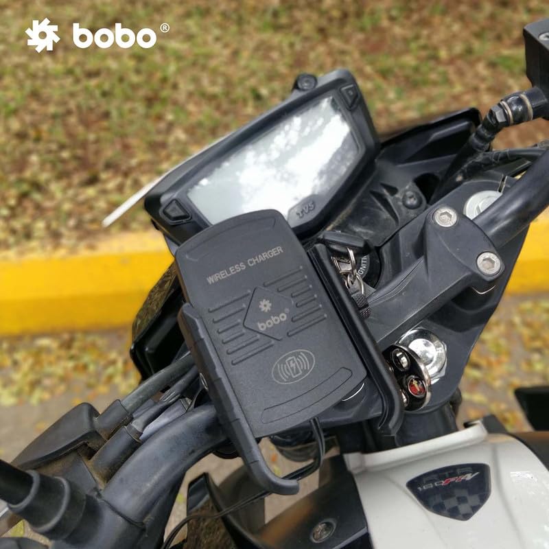BOBO BM6 Jaw-Grip Waterproof Bike/Motorcycle/Scooter Mobile Phone Holder Mount with Fast 15W Wireless Charger, Ideal for Maps and GPS Navigation (Black) - Image 4