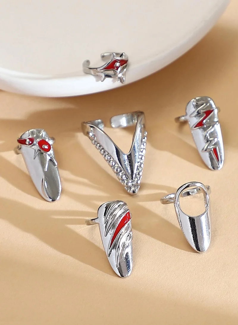 SOHI Women The Wonder-Woman Nail Ring Set | Metallic  Colour | One-Size | Metallic Alloy Material | Adjustable Closure | Ring For Casual & Evening Wear