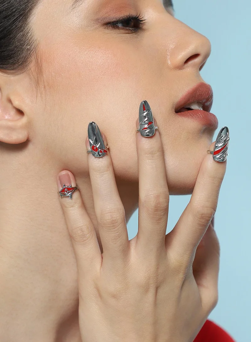 SOHI Women The Wonder-Woman Nail Ring Set | Metallic  Colour | One-Size | Metallic Alloy Material | Adjustable Closure | Ring For Casual & Evening Wear