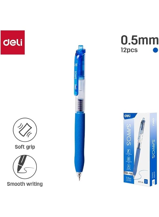 ديلي قلم جل "ديلي" (Deli) برأس كروي (Bullet Tip)، مقاس الرأس 0.5 مم، طقم مكون من 12 قطعة، لون أزرق. - Image 2