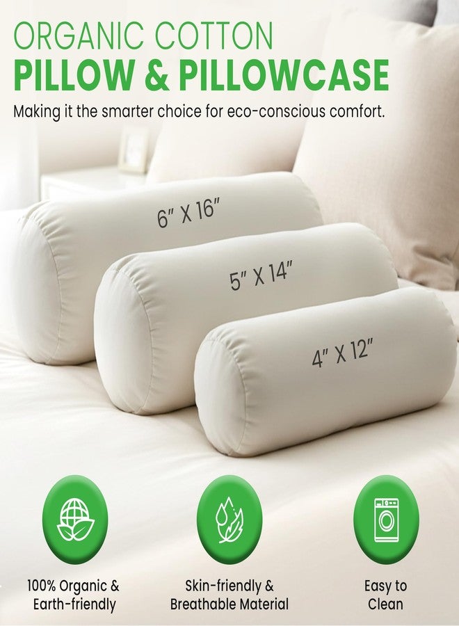 Bean Products Organic Cotton Neck Roll Pillow with Pillowcase - Organic Kapok Filled Soft Neck Pillow with Hypoallergenic, Breathable Fabric Washable Protector - Supportive for Deep Sleep - Made in USA, 4" x 12" - Image 2