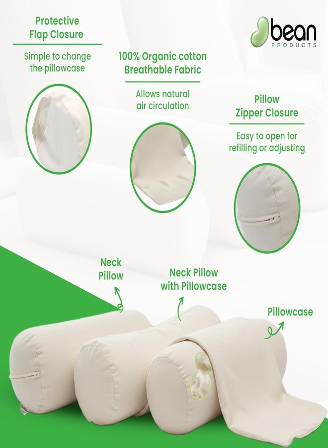 Bean Products Organic Cotton Neck Roll Pillow with Pillowcase - Organic Kapok Filled Soft Neck Pillow with Hypoallergenic, Breathable Fabric Washable Protector - Supportive for Deep Sleep - Made in USA, 4" x 12" - Image 4