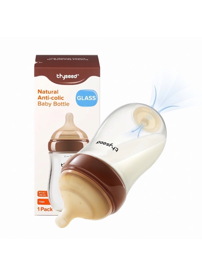 THYSEED Natural Anti-Colic Glass Baby Bottle 240ml for Babies (3–6 Months) | BPA-Free Safe Feeding Bottle | Heat Resistant Glass | Soft Silicone Nipple | Easy to Clean Infant Milk Bottle - Image 1
