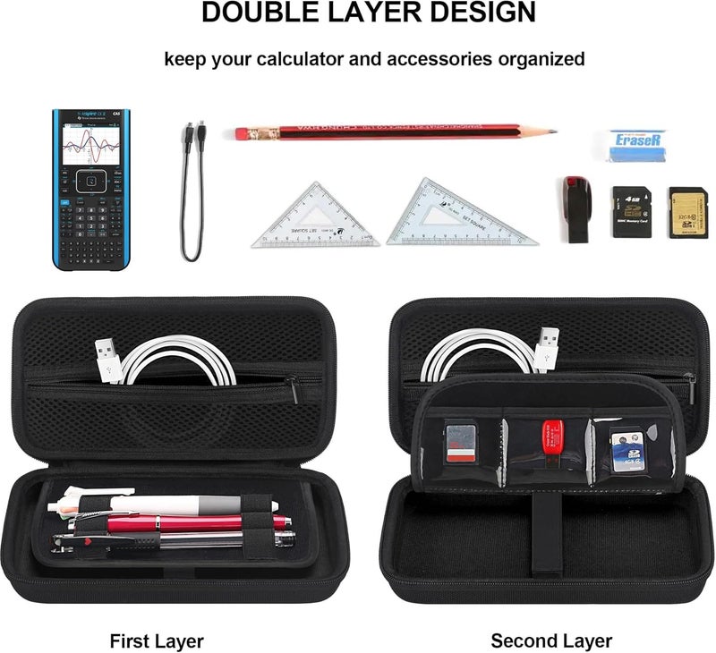 حاسبة حافظة من BOVKE لحاسبة Texas Instruments TI-Nspire CX II CAS / CX II / CX CAS / CX الملونة للرسم البياني وأكثر - جيب شبكي إضافي لكابلات USB والملحقات الأخرى، أسود + أسود - Image 2